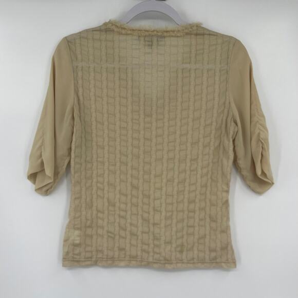 Y2K DekoZ Fur Trim Womens Top Sz 2 Preppy V-Neck Minimalist Cottage Neutral Cozy - Picture 6 of 8
